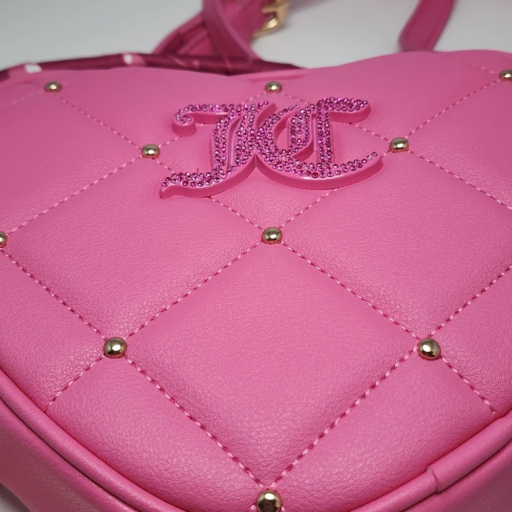 Juicy Couture Pink Quilted Heart Crossbody Bag NWT Gold Studs & JC Logo